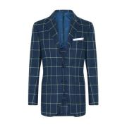 Kiton Rutig Cashmere Blend Blazer Blue, Herr