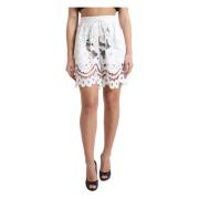 Dolce & Gabbana Elegant Spets Högmidjade Shorts i Vitt White, Dam