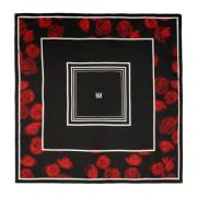 Kazar Svart silkescarf med blommönster Black, Dam