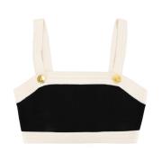 Elisabetta Franchi Guld Knapp Stickad Crop Top Black, Dam