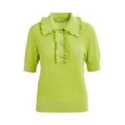 Essentiel Antwerp Ruffled Collar Stickad Tröja med Strassknappar Green...