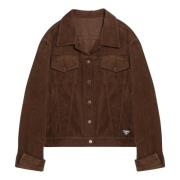 Prada Denim Corduroy Jacka Elegant Casual Stil Brown, Dam