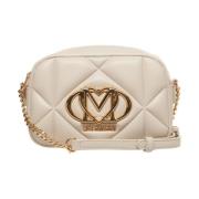 Love Moschino Vadderad Vit Axelväska med Gyllene Accenter White, Dam