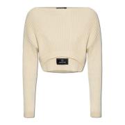 Balmain Kort tröja med patch Beige, Dam