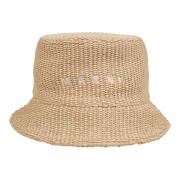 Marni Broderad logotyp raffia bucket hatt Beige, Dam