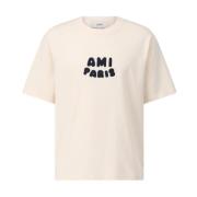 Ami Paris Oversize-T-shirt med broderi Beige, Herr