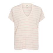 Part Two Randig V-ringad T-shirt Prism Pink Beige, Dam