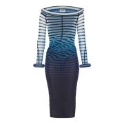 Jean Paul Gaultier Blå Gradient Tyl Klänning 3D Randig Blue, Dam