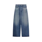 Sportmax Oversized Denimbyxor med Slitna Finish Blue, Dam