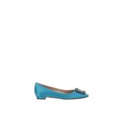 Manolo Blahnik Satin ballerinaskor med Swarovski-detalj Blue, Dam