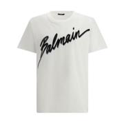 Balmain Maxi Bokstavstryck Flock T-shirt White, Herr