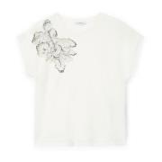 Motivi Kimono T-shirt med tyllebroderi White, Dam