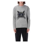 Givenchy Cat Jacquard Crew Neck Sweater Gray, Herr