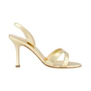 Manolo Blahnik Guld Metallic Läder Slingback Sandaler Yellow, Dam