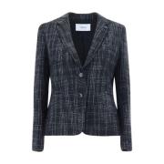 Lardini Tartan Ull Blazerjacka med Strukturerade Axlar Black, Dam