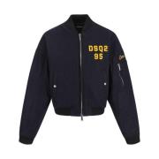 Dsquared2 Monogram Ull Bomberjacka med Ribbad Krage Blue, Herr