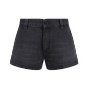 Miu Miu Monokrom Denim Shorts med Fickor Gray, Dam