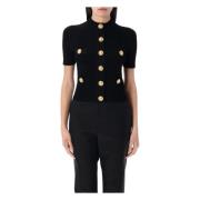 Balmain Stickad Kofta med Guldiga Metallknappar Black, Dam