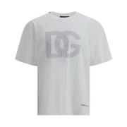 Dolce & Gabbana Maxi Logo Bomull T-shirt med Ribbad Crew Neck White, H...