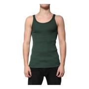 Dolce & Gabbana Grön Bomull Tank Top med Logo Green, Herr