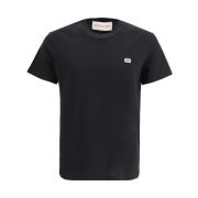 Valentino Ikoniskt Logotyp Bomull T-shirt Ribbad Crew Black, Herr