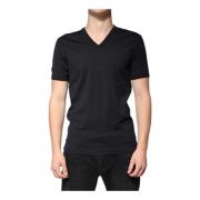 Dolce & Gabbana Svart Bomull V-ringad T-shirt Män Black, Herr