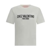 Valentino Monogram Bomull T-shirt med Ribbad Krage White, Herr