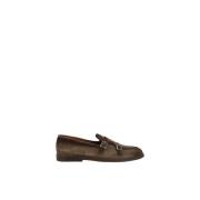 Santoni Loafers i läder med metallspänne och blockklack Brown, Herr