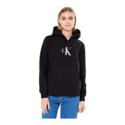 Calvin Klein Hoodie med tryckt logotyp - Normal passform Black, Dam