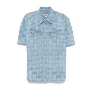 Kenzo Blå Button-Up Skjorta med Fickor Blue, Herr