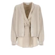 Brunello Cucinelli Beige Bomull V-ringad Cardigan Sweater Beige, Dam