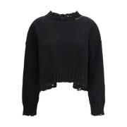 Marni Räfflad Cut-Out Sweater med Dropped Axlar Black, Dam