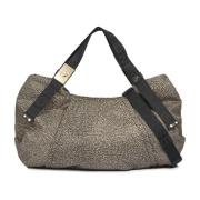 Borbonese Beige Jacquard Toteväska med Läderdetaljer Beige, Dam