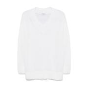 Brunello Cucinelli Elegant V-ringad Stickat Bianco White, Dam