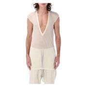 Rick Owens Naturfärgad T-shirt med djup V-ringning Beige, Herr