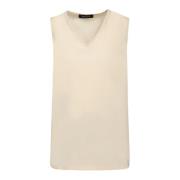 Fabiana Filippi Vit Ärmlös V-ringad Blus Beige, Dam