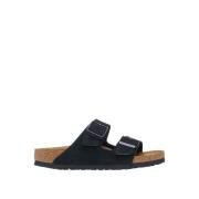 Birkenstock Svarta Lädersandaler Unisex Låg Stil Black, Herr