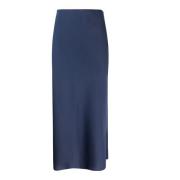 Patrizia Pepe Blå Glansig Satin Midi Kjol Blue, Dam