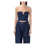 Magda Butrym Navy Denim Korsett Topp Blue, Dam