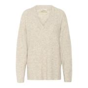 Cream Mjuk V-ringad Pullover Tröja Havre Melange Gray, Dam