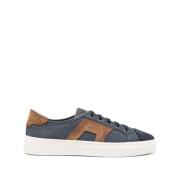 Santoni Blå Logo Sneakers med Mocka Trim Blue, Herr