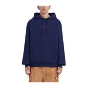 Marni Marinblå Logo Print Hoodie Blue, Herr