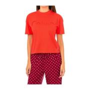 Calvin Klein Jeans T-shirt med kort ärm och ribbstickad finish Red, Da...