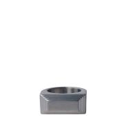 Rick Owens D-formad Ring med Snedkant i Palladium Finish Gray, Dam