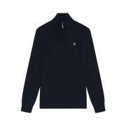 Lyle & Scott Mid Knits Cotton Merino Quarter Zip Jumper Blue, Herr