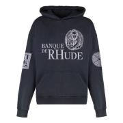 Rhude Bomulls tryckt hoodie med ribbade detaljer Black, Herr