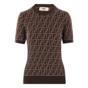 Fendi Jacquardstickad Tröja Brown, Dam