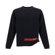 Dsquared2 Monogram Bomullssweatshirt med Ribbad Crew Neck Black, Herr