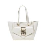 Moschino Ivory Shopper Väska med Gyllene Detaljer Gray, Dam