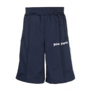 Palm Angels Logo-Print Track Shorts med Sidestripes Blue, Herr